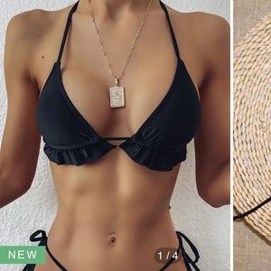 SHEIN Ruffle Trim Triangle Halter Bikini Top